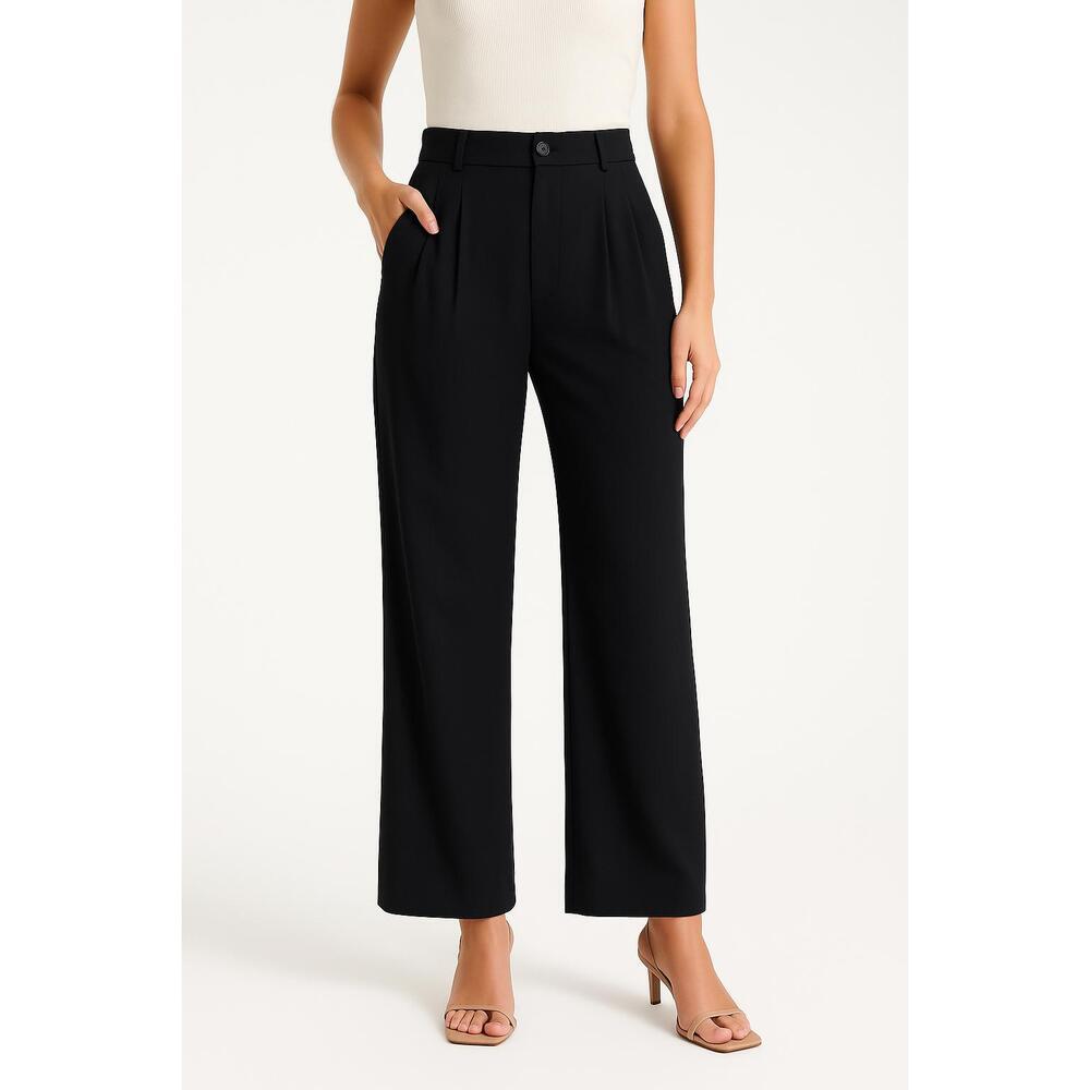 Abercrombie & Fitch Black Pleated High Waisted Straight Leg Trousers Size 30 10
